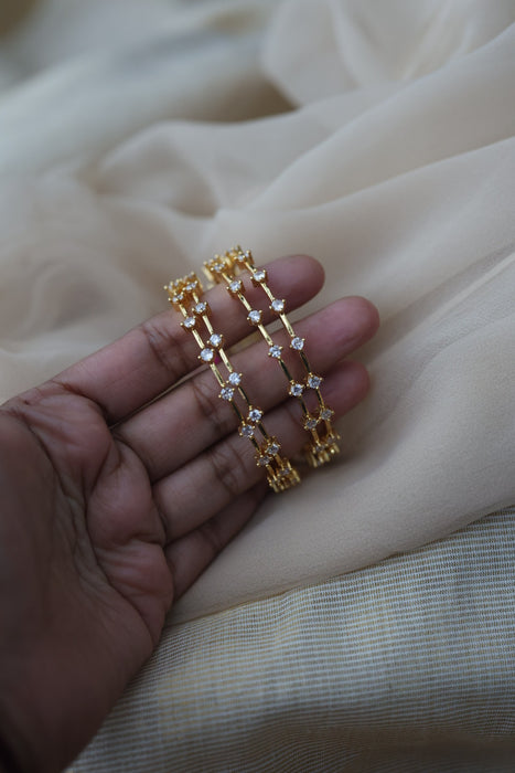 Heritage gold plated white stone bangle HB2469 (Set of 2 bangles)