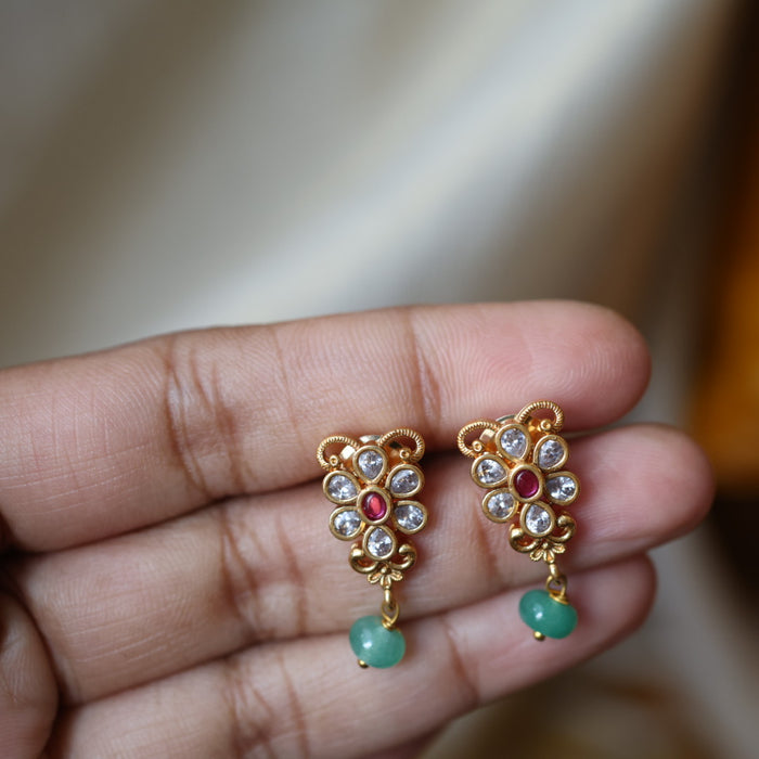 Antique green bead short necklace with earrings TTS4626
