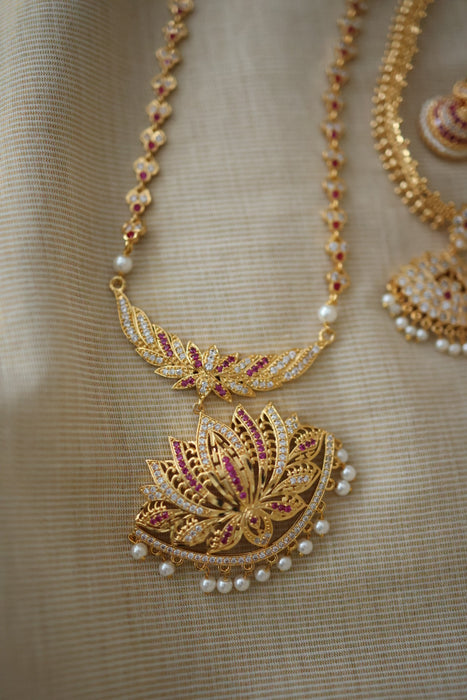 Heritage gold plated gold padakam necklace set with earrings HPS2009
