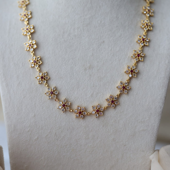 Heritage gold plated ruby white stone long necklace HL3743
