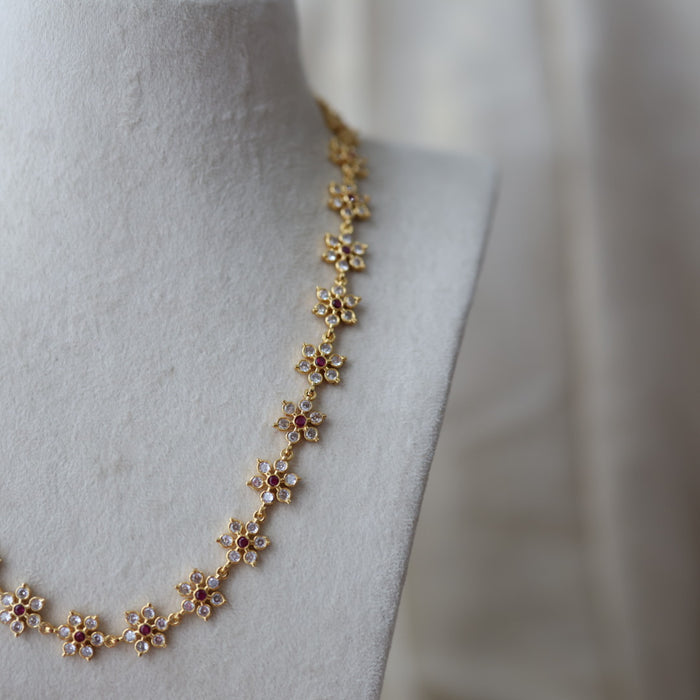Heritage gold plated ruby white stone long necklace HL3743