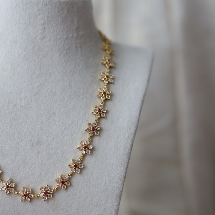 Heritage gold plated ruby white stone long necklace HL3743