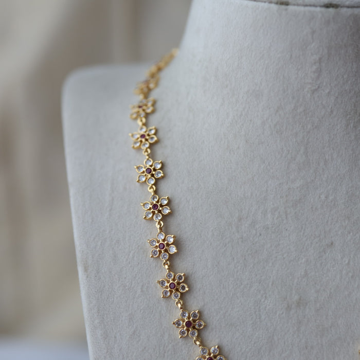 Heritage gold plated ruby white stone long necklace HL3743