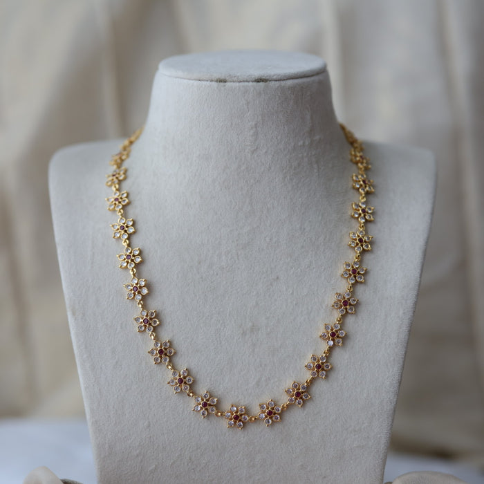 Heritage gold plated ruby white stone long necklace HL3743