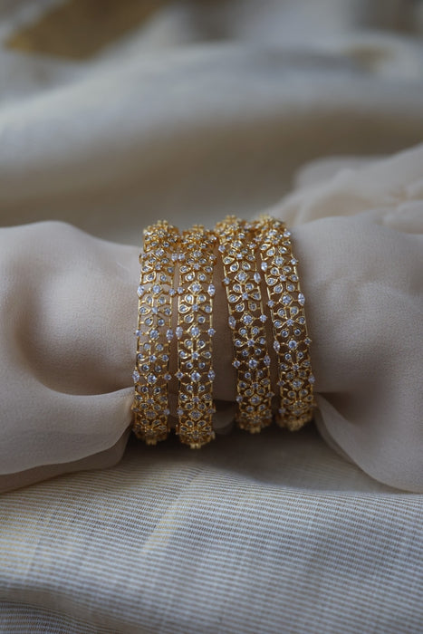 Heritage gold plated white stone bangle HB61134 (Set of 2 bangles)