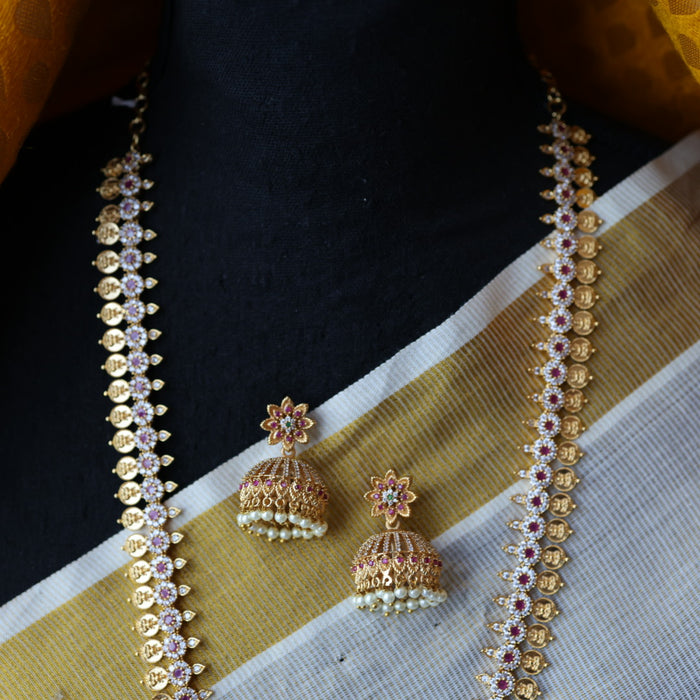 Heritage gold plated coin long necklace with earrings HL351