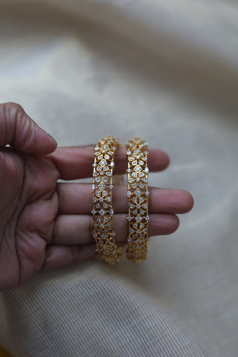Heritage gold plated white stone bangle HB61134 (Set of 2 bangles)