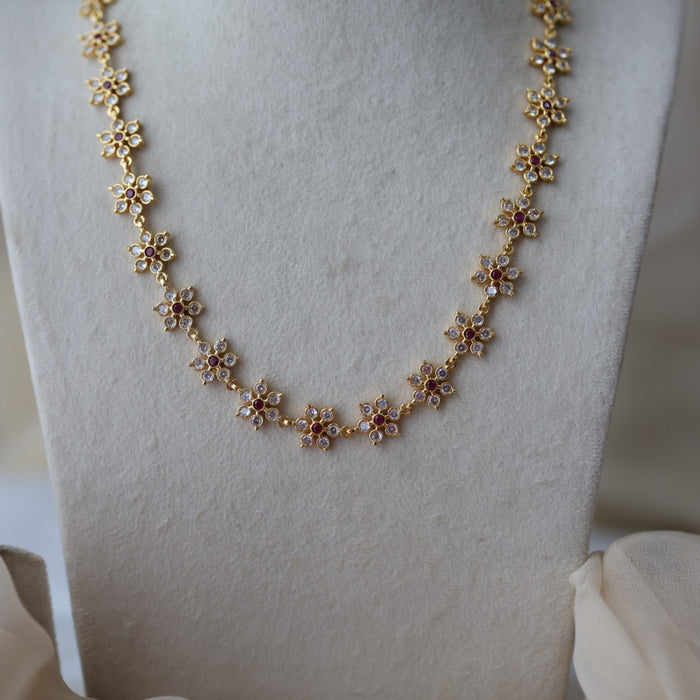 Heritage gold plated ruby white stone long necklace HL3743
