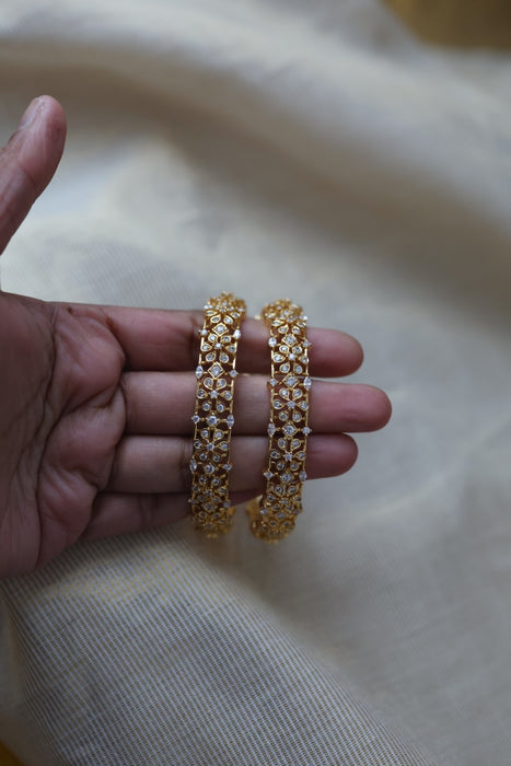 Heritage gold plated white stone bangle HB61134 (Set of 2 bangles)