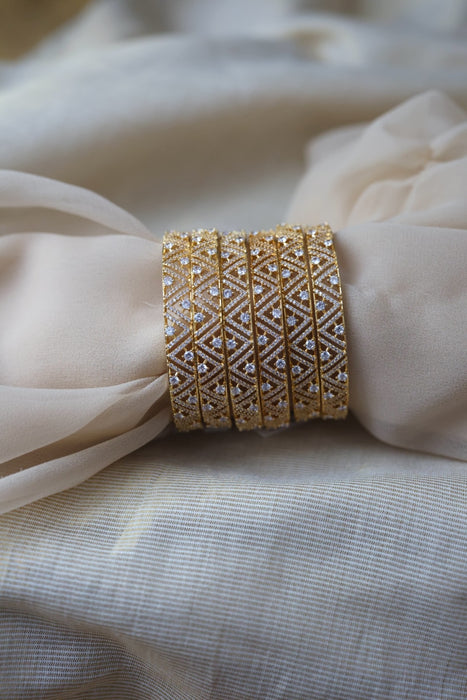 Heritage gold plated white stone bangle HB5722 (Set of 2 bangles)