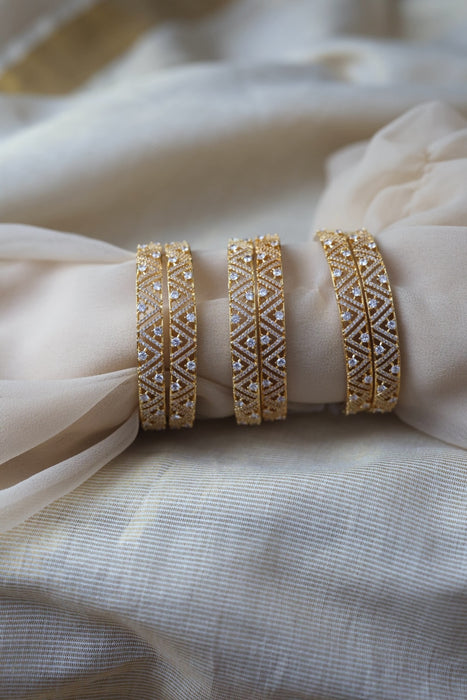 Heritage gold plated white stone bangle HB5722 (Set of 2 bangles)