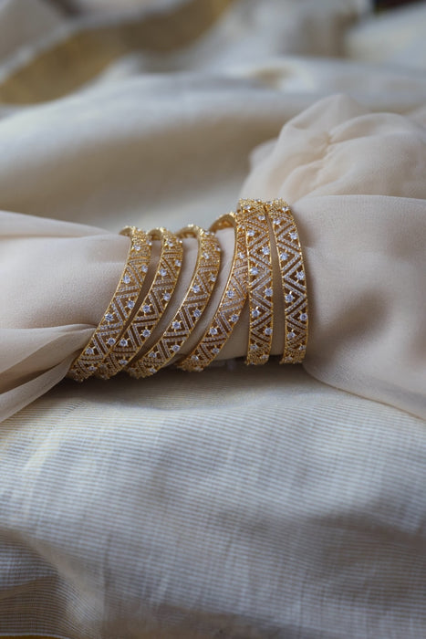 Heritage gold plated white stone bangle HB5722 (Set of 2 bangles)