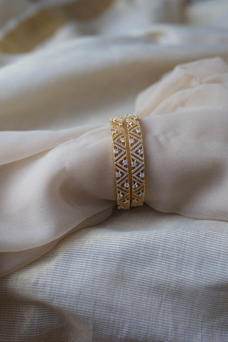 Heritage gold plated white stone bangle HB5722 (Set of 2 bangles)