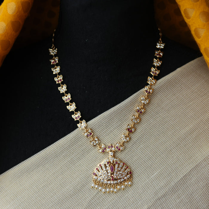 Heritage gold plated ruby white stone short necklace H8902