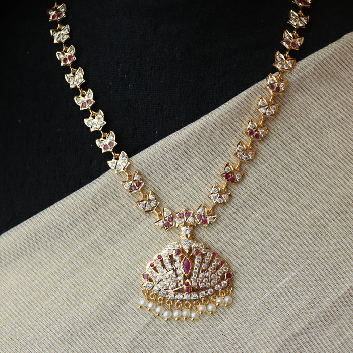 Heritage gold plated ruby white stone short necklace H8902