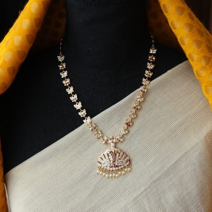 Heritage gold plated ruby white stone short necklace H8902