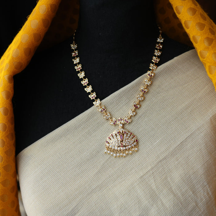 Heritage gold plated ruby white stone short necklace H8902