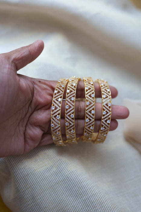 Heritage gold plated white stone bangle HB5722 (Set of 2 bangles)