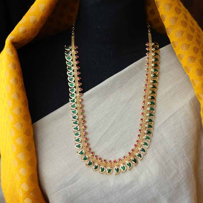 Heritage gold plated green stone mango long necklace HL02366