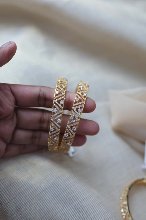 Heritage gold plated white stone bangle HB5722 (Set of 2 bangles)