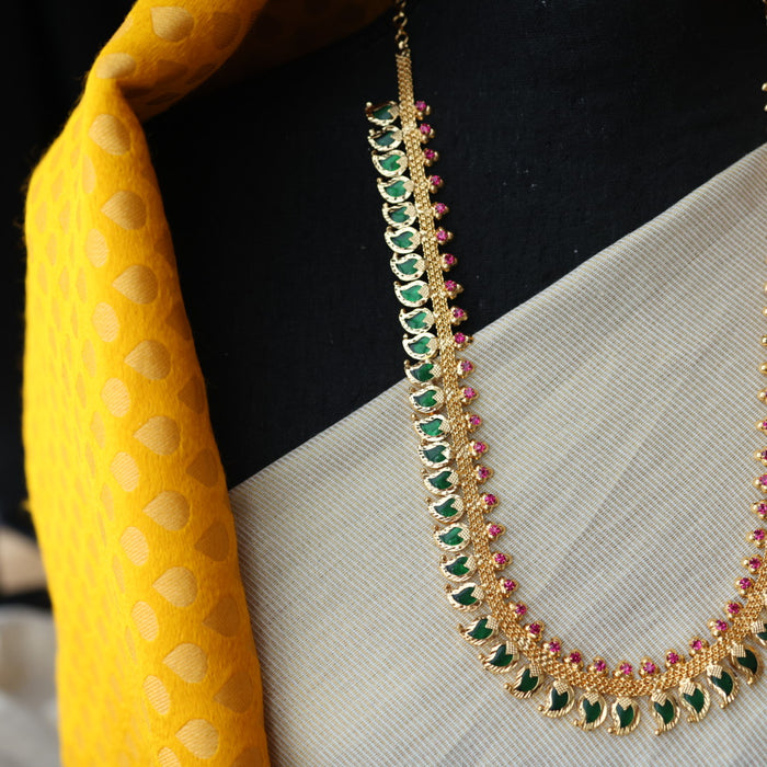 Heritage gold plated green stone mango long necklace HL02366
