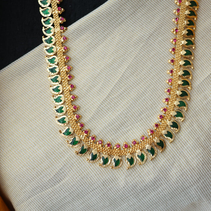 Heritage gold plated green stone mango long necklace HL02366
