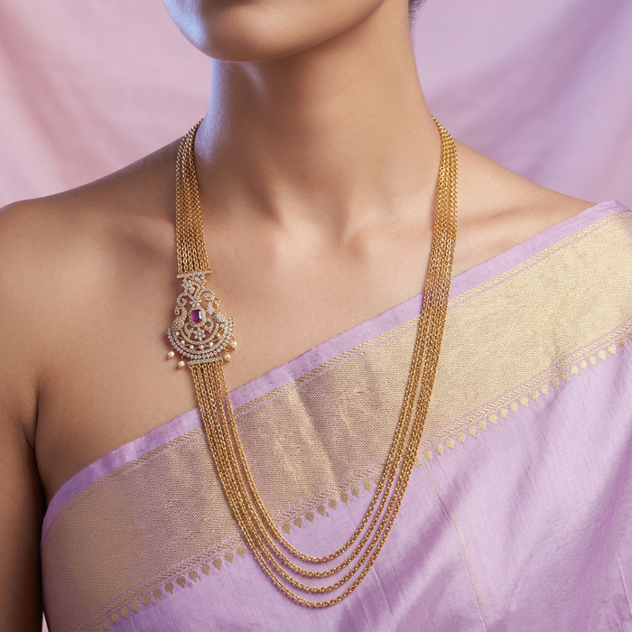 Heritage white stone long layer chain H378