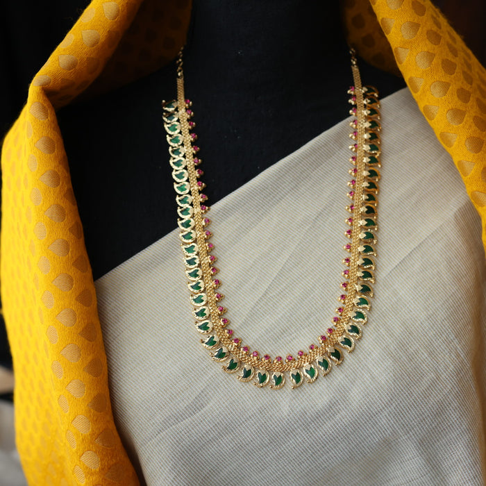 Heritage gold plated green stone mango long necklace HL02366