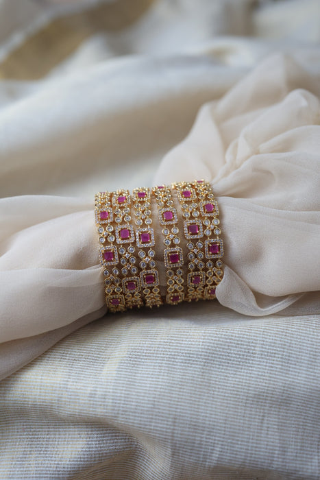 Heritage gold plated white stone bangle HB35232