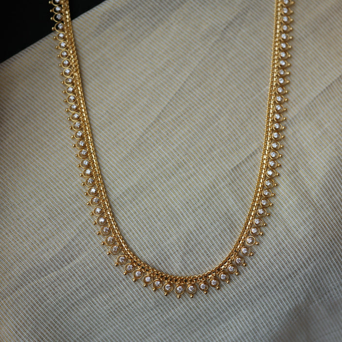 Heritage gold plated white stone long necklace HL2199