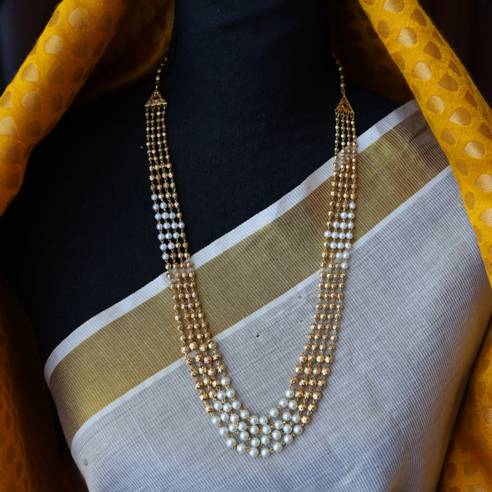 Heritage gold plated pearl layer long necklace HL353