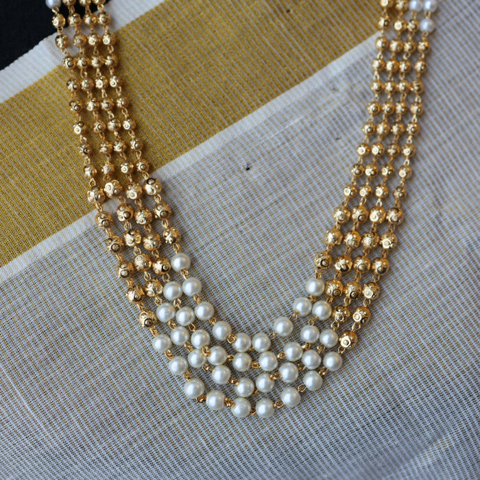 Heritage gold plated pearl layer long necklace HL353