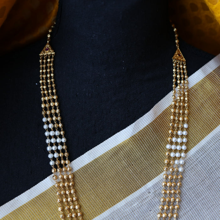 Heritage gold plated pearl layer long necklace HL353
