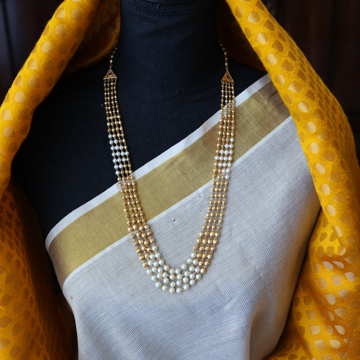 Heritage gold plated pearl layer long necklace HL353