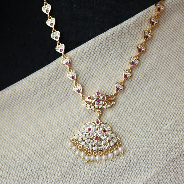 Heritage gold plated ruby white stone short necklace H8908