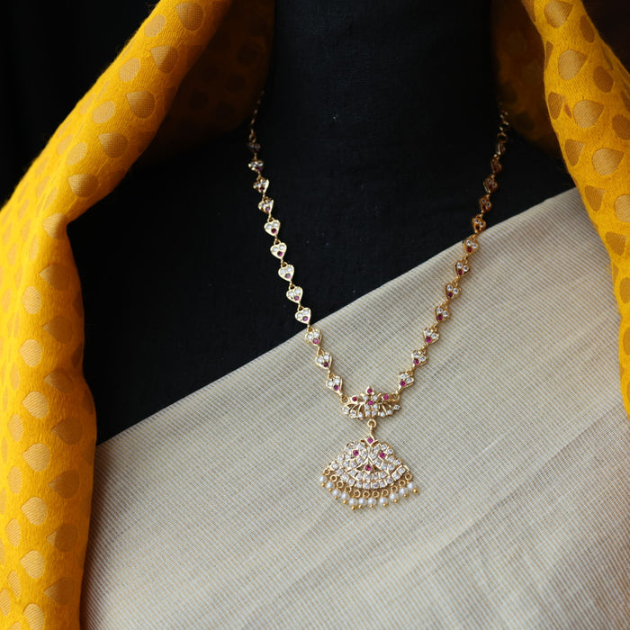 Heritage gold plated ruby white stone short necklace H8908