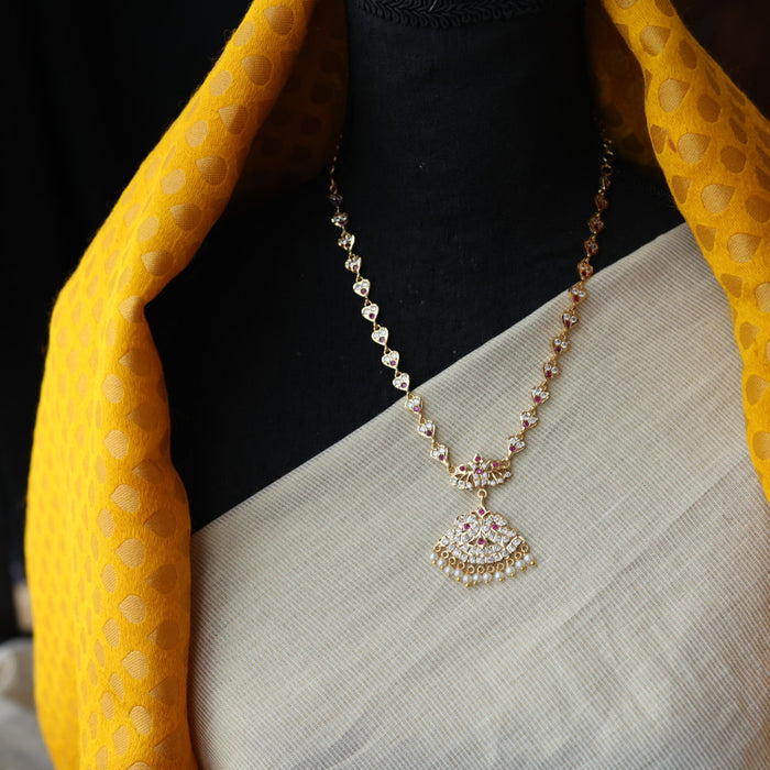Heritage gold plated ruby white stone short necklace H8908