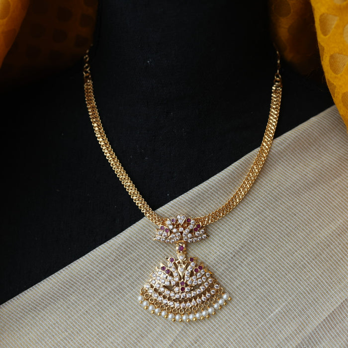 Heritage gold plated ruby white stone short necklace H8912
