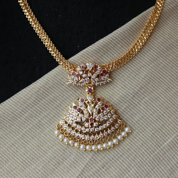 Heritage gold plated ruby white stone short necklace H8912