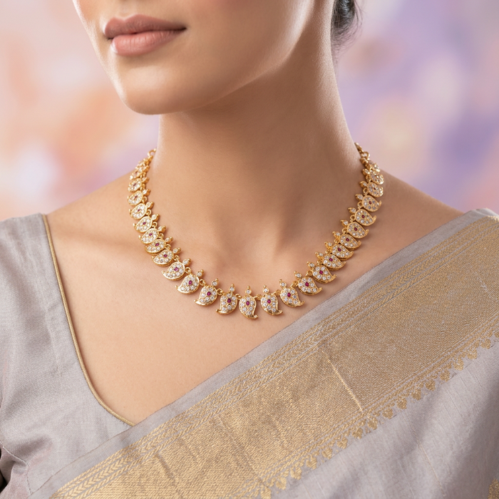 Heritage gold plated ruby white stone mango short necklace H8911