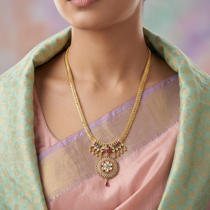 Heritage gold plated long necklace HL253