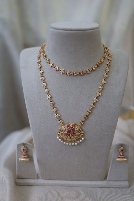 Heritage gold plated gold padakam necklace set with earrings HPS2003