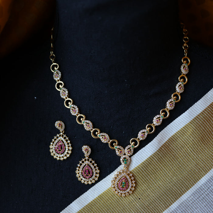 Heritage gold plated short necklace with earrings H253