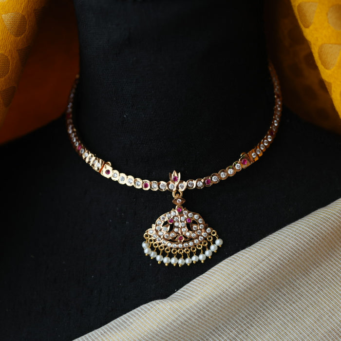 Heritage gold plated ruby white stone choker necklace H02389
