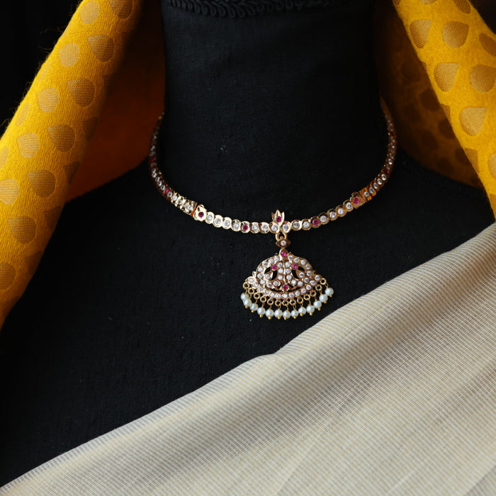 Heritage gold plated ruby white stone choker necklace H02389