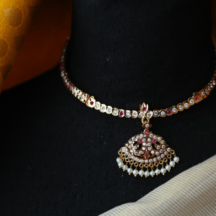 Heritage gold plated ruby white stone choker necklace H02389