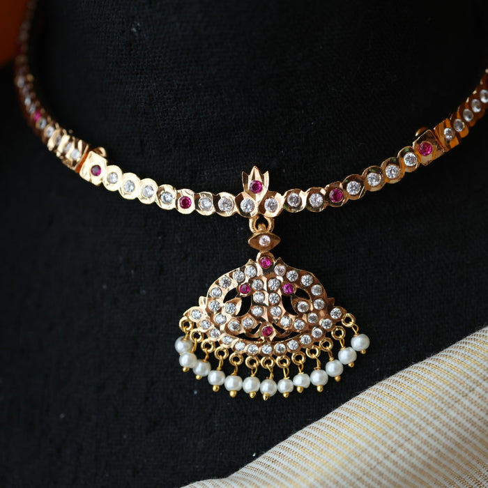 Heritage gold plated ruby white stone choker necklace H02389