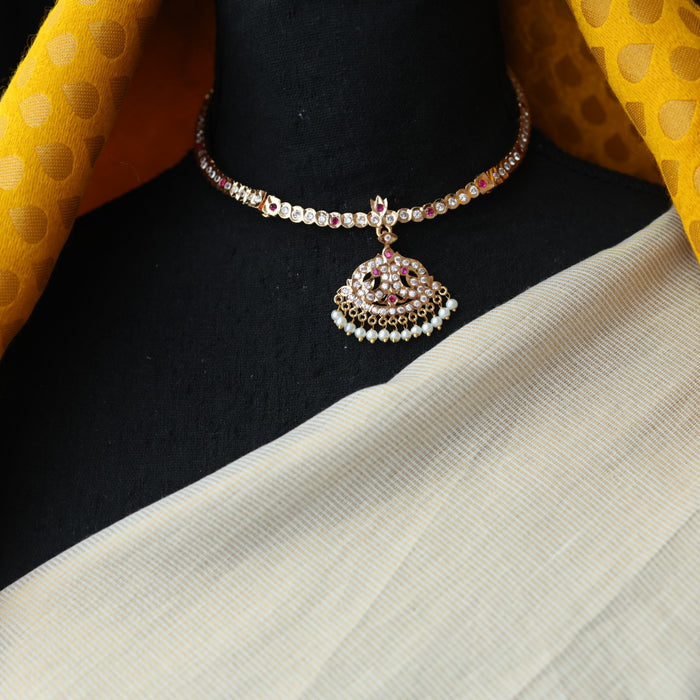 Heritage gold plated ruby white stone choker necklace H02389