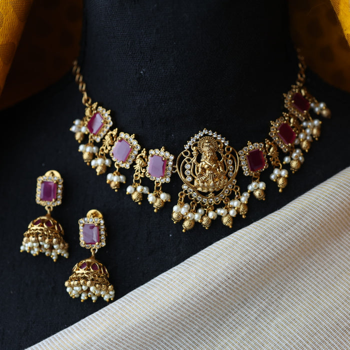 Antique ruby stone choker necklace with earrings CCB1876