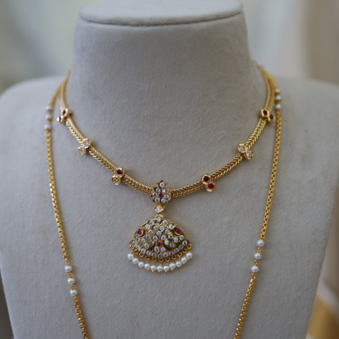 Heritage gold plated gold padakam necklace set with earrings HPS2004